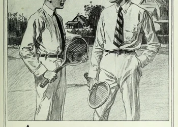 A poster with 2 men with a tennis racket
