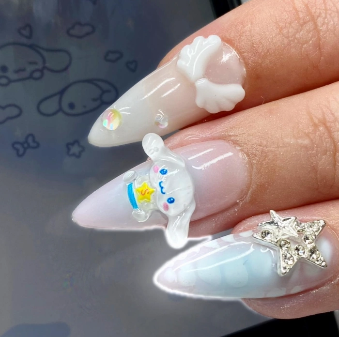 Douyin Nails with sheep and stars