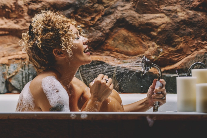 a woman having a bath