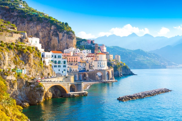 romantic honeymoon in amalfi. panoramic view of the coast line of amalfi
