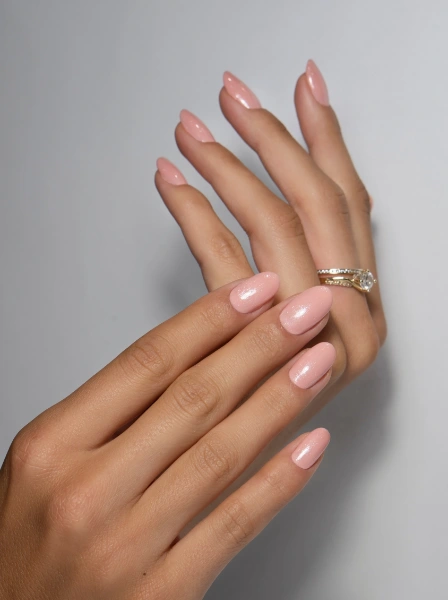 pink pale shimmer nails