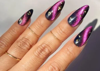 black purple cat eye nails